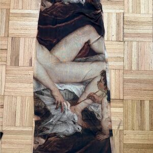 Zara Artistic Print Maxi Skirt - Brown and Cream